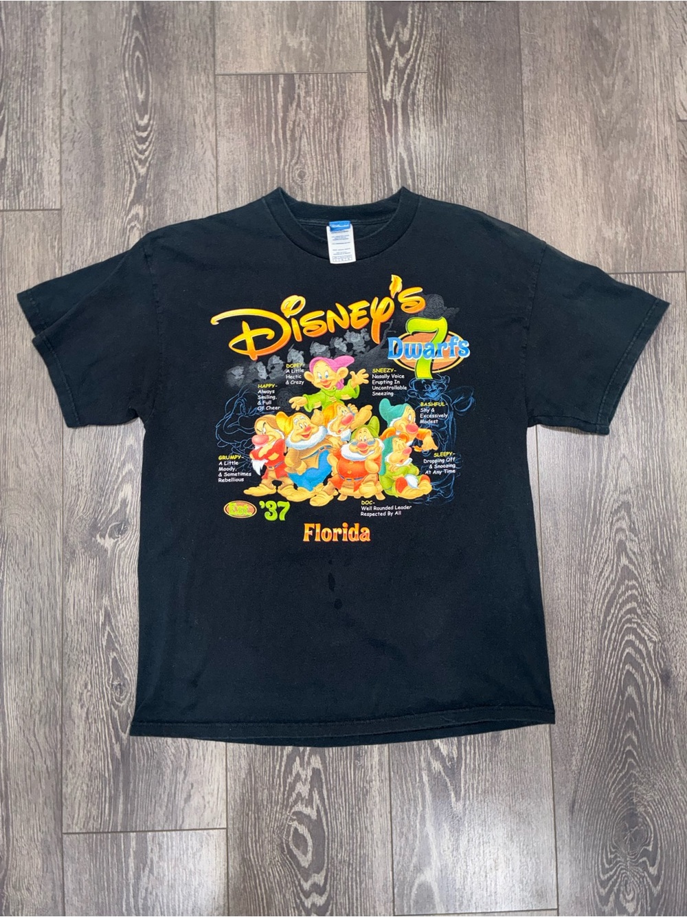 Disney's Seven Dwarfs Florida Black Graphic Tee Women’s Large